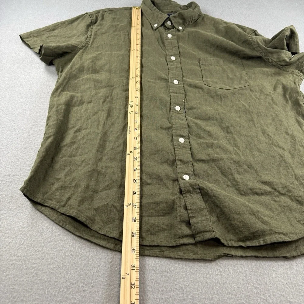 J.Crew Mens XXL Olive Green Linen Cotton Short Sleeve Button Down Shirt